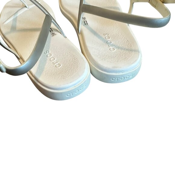 Crocs Miami White Sandals Silver Straps Flip Flop Thongs w/ Buckle Size 9 Womens - Picture 7 of 9